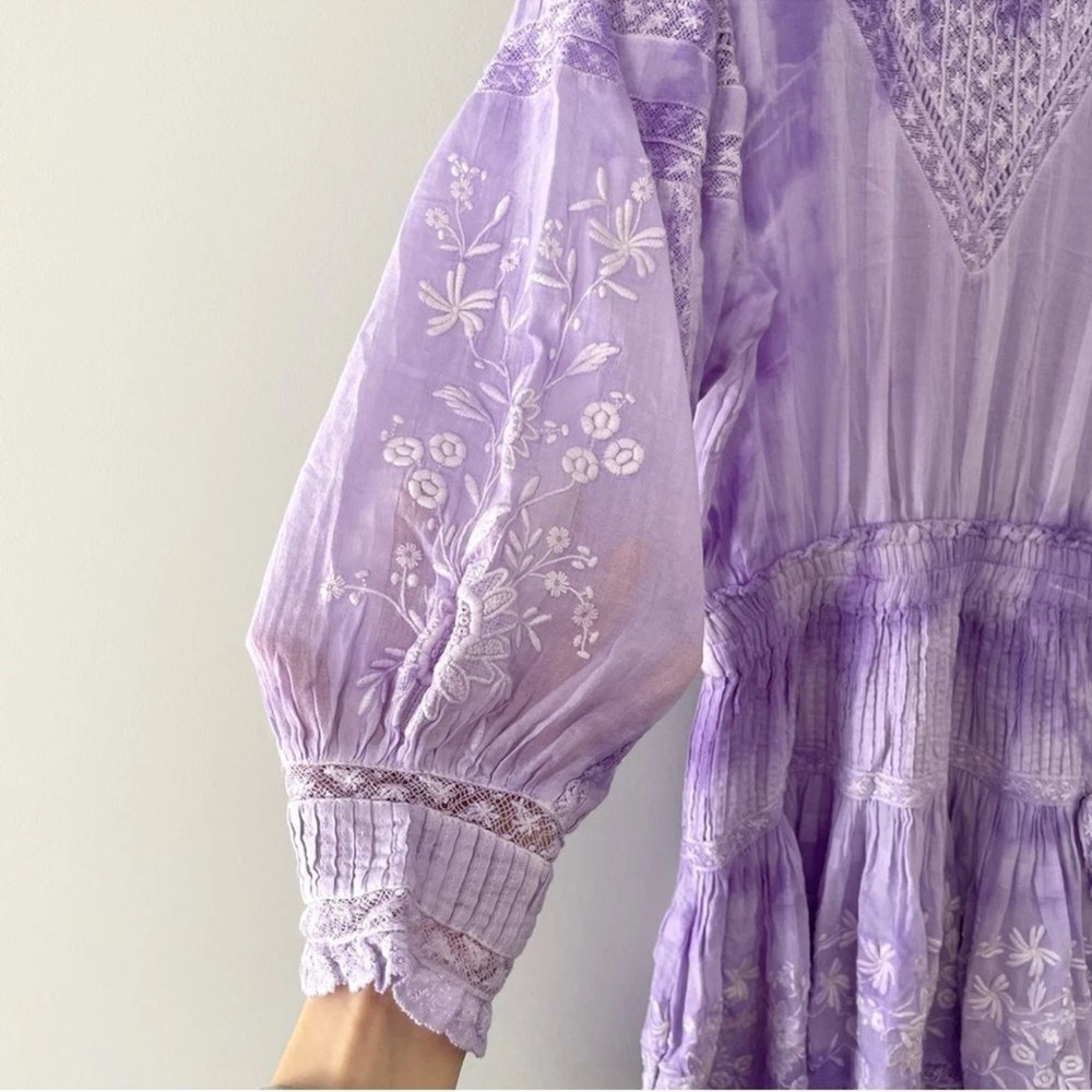 LOVESHACKFANCY Purple Tie-Dye Viola Mini Dress Ruffles Embroidery Cottagecore - Picture 10 of 14